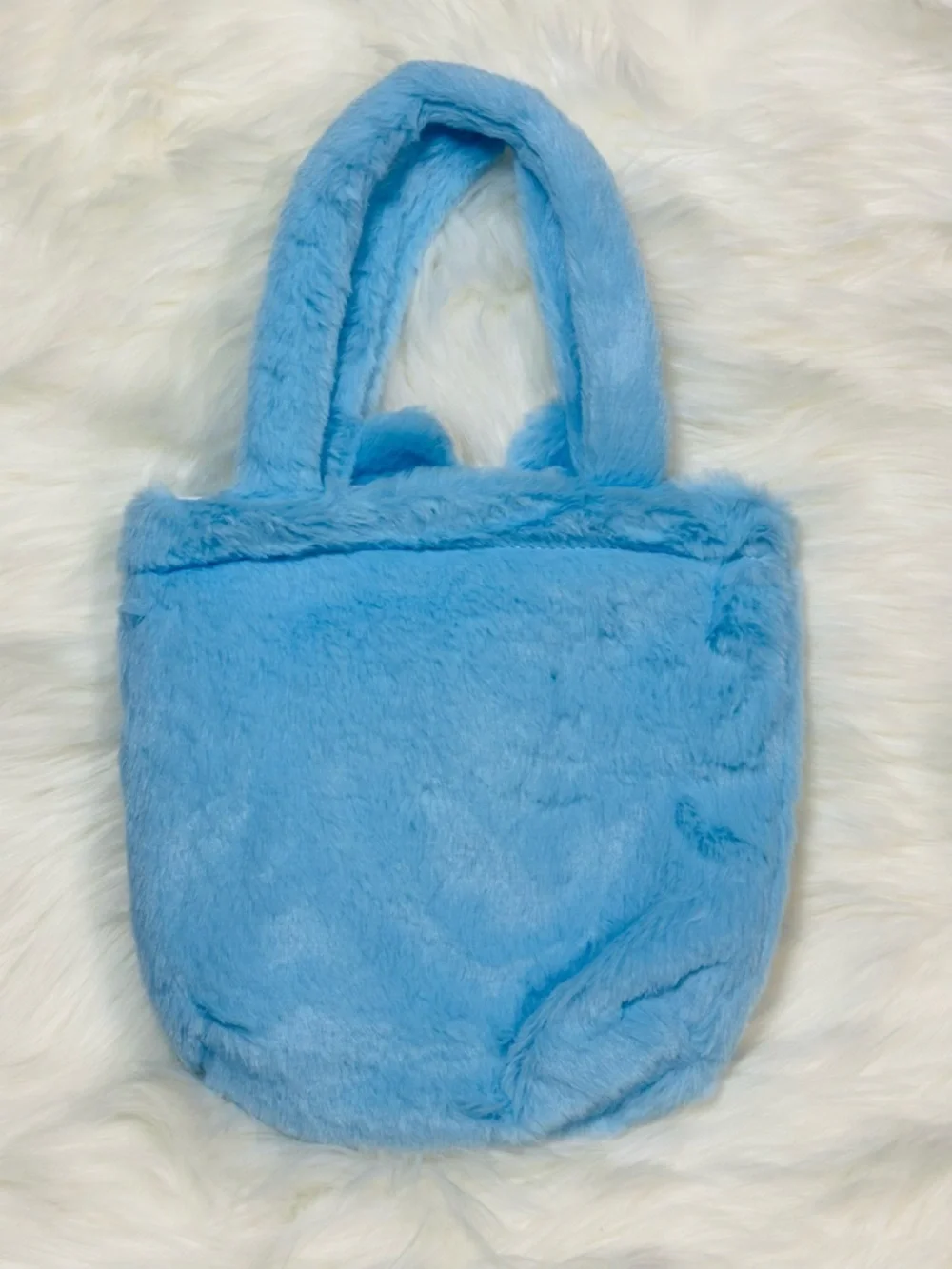 Blue Plush Kids Labubu Tote Bag with Character Face